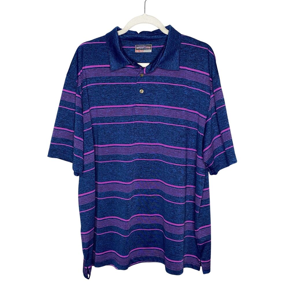 Grand Slam Performance Golf Short Sleeve Striped Polo Shirt Size XXL Blue Purple
